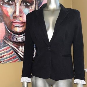 Just Ginger black soft blazer jacket business suit striped white stripes medium